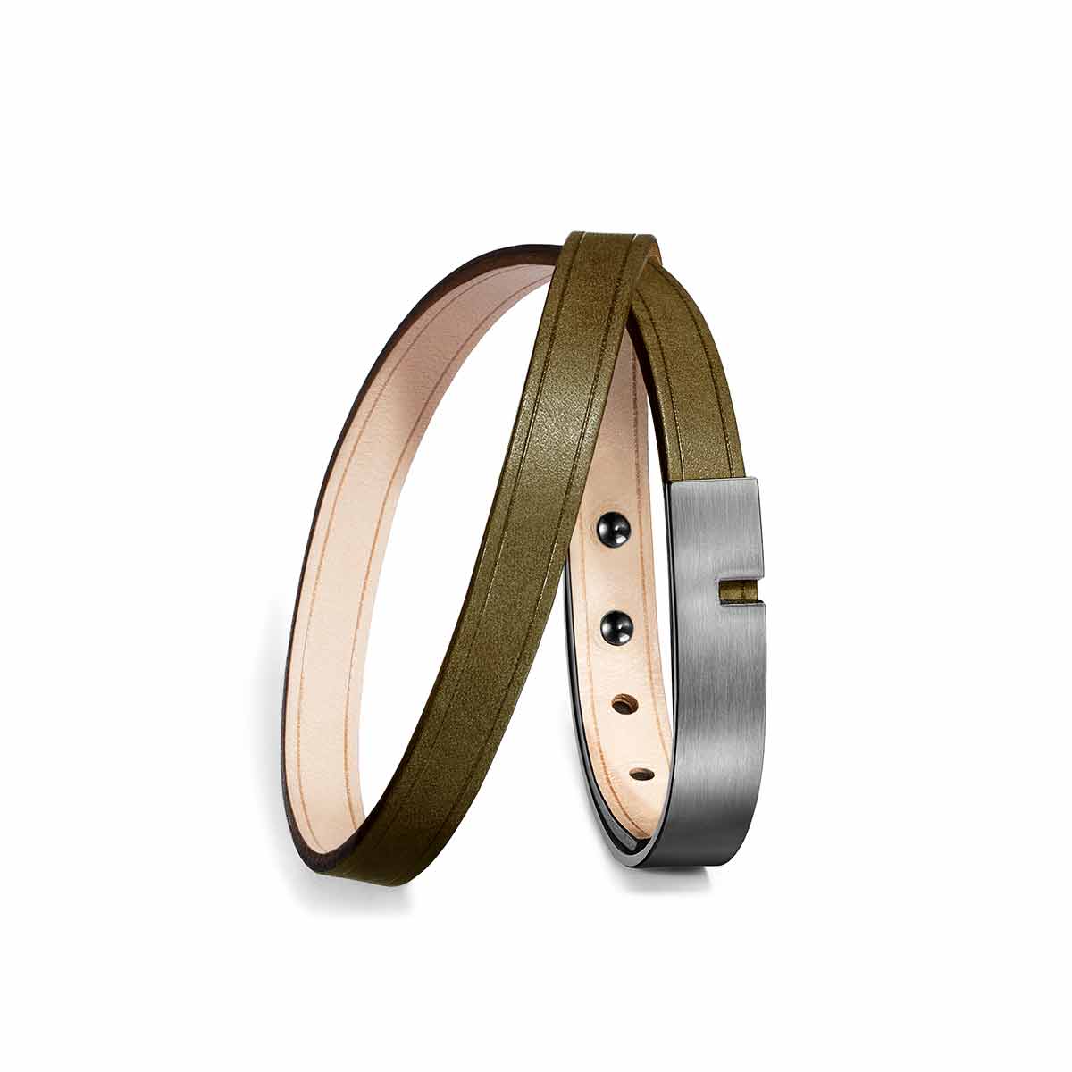 Double khaki leather bracelet | BACK