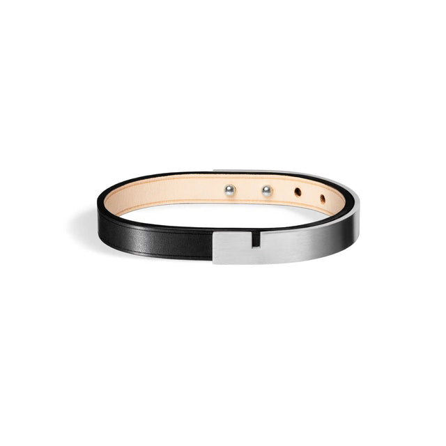 bracelet cuir homme noir argent mat