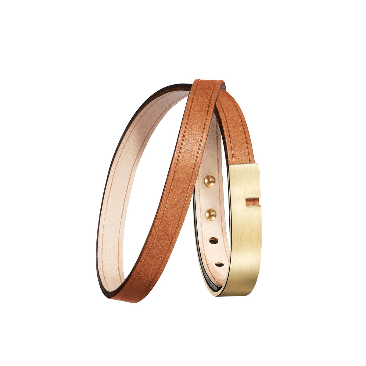 Pack shot d'un bracelet homme marron camel avec fermoir or mat