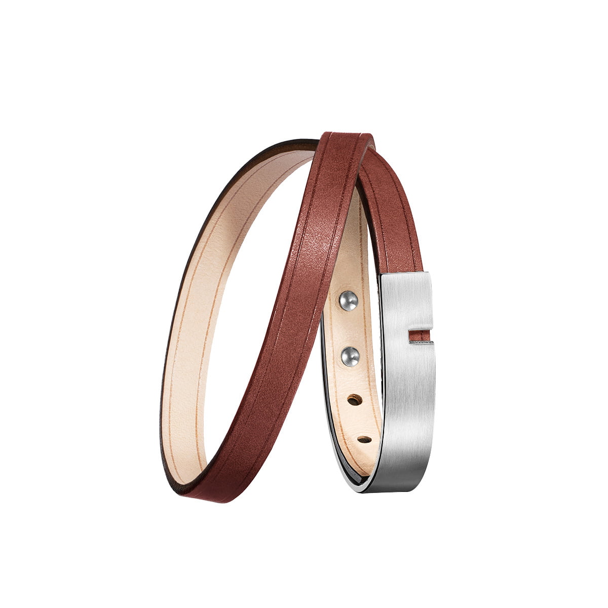 Packshot bracelet homme marron fauve double fermoir demi-jonc argent ursul