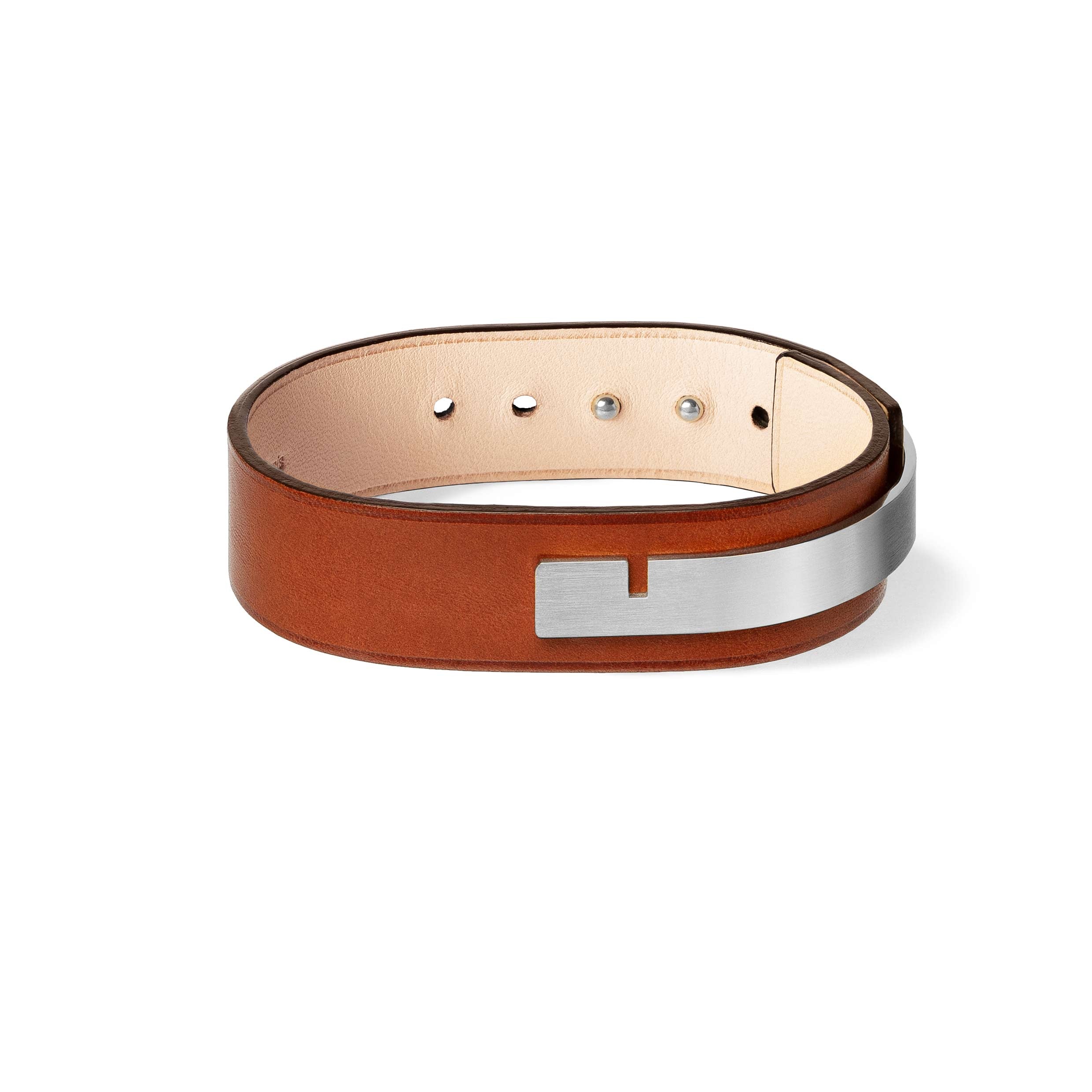 bracelet homme marron large argent