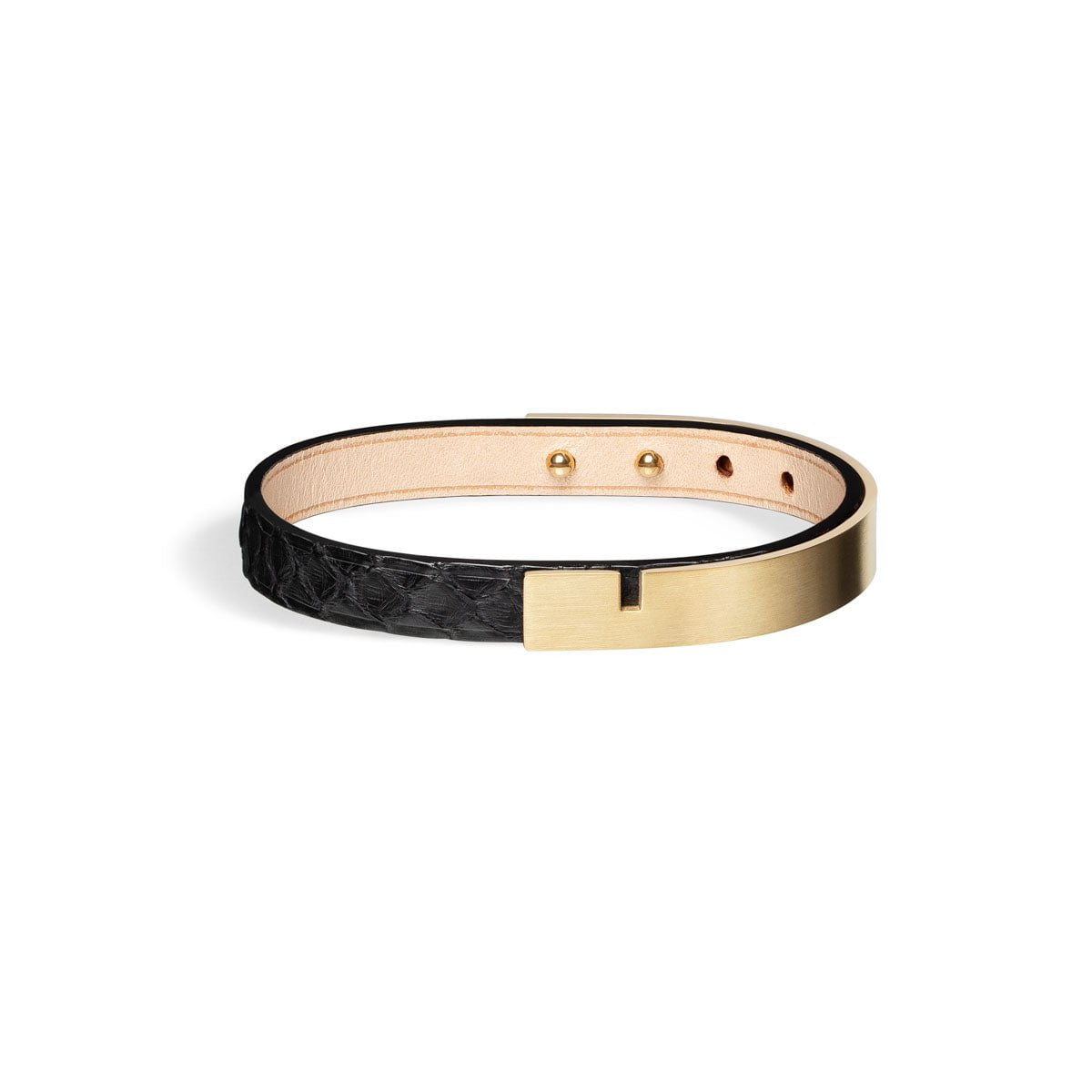 bracelet homme or poli python noir