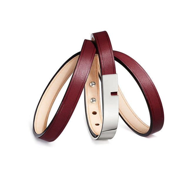 Burgundy leather bracelet U'TURN TRIPLE