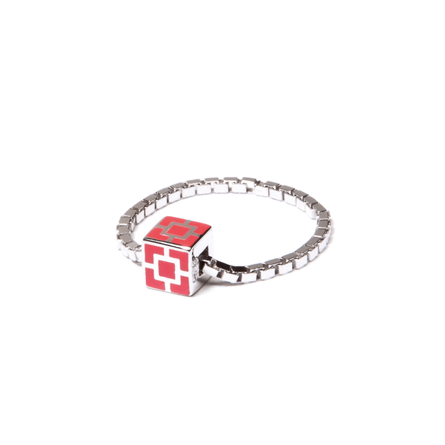 Bague chaîne argent play color rouge - Ursul Paris