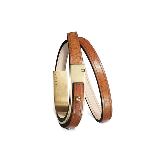 Bracelet cuir camel et or