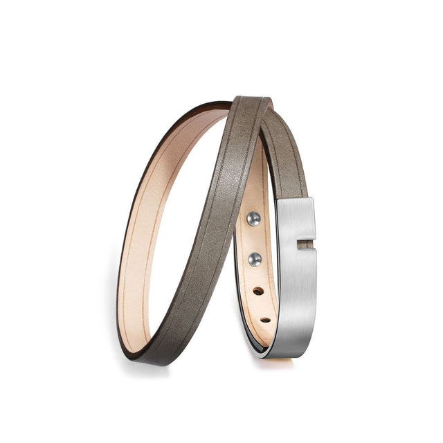 Bracelet cuir homme double gris argent U-Turn twice
