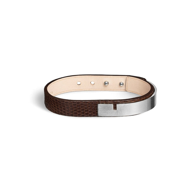 Bracelet cuir lézard marron argent