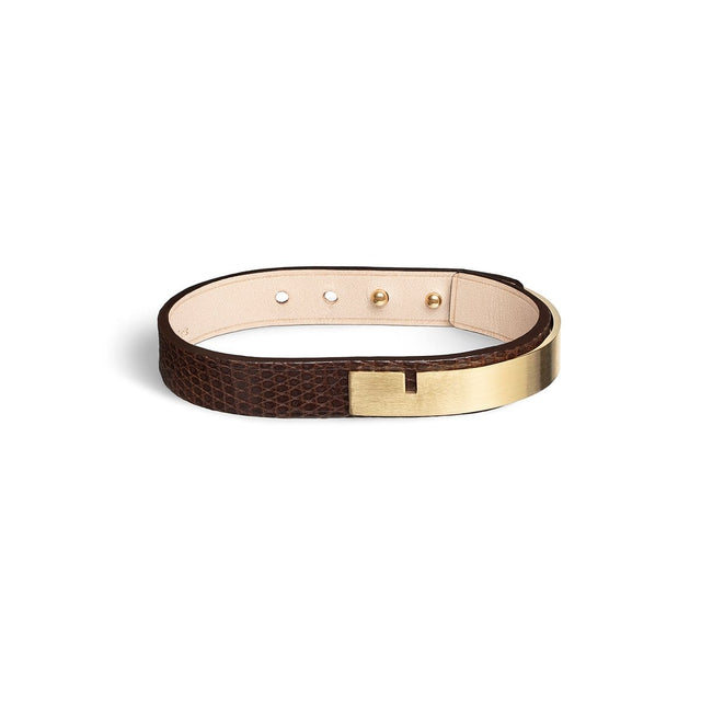 Bracelet cuir lézard marron or