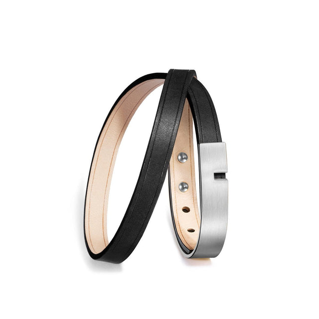 bracelet cuir homme noir double argent u'turn