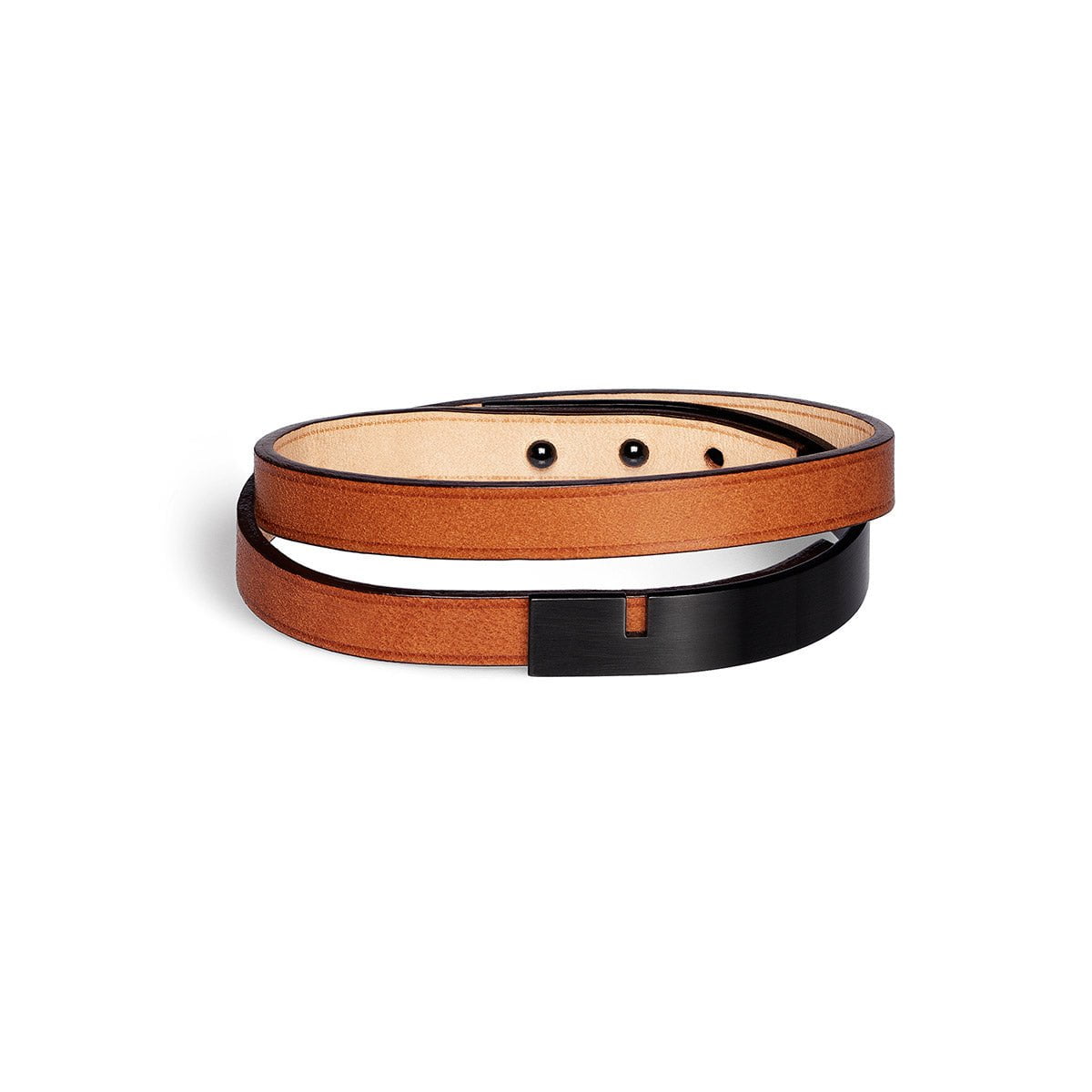 bracelet doublee noir cuir camel