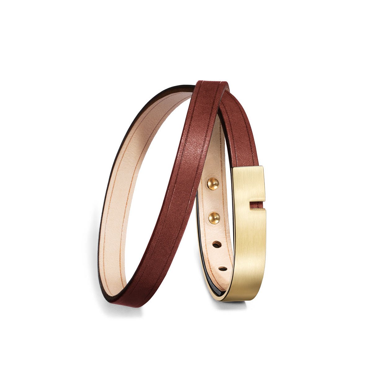 Packshot bracelet homme marron fauve double fermoir demi-jonc or ursul