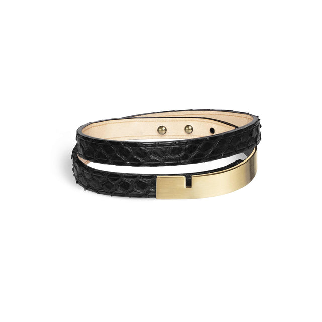 bracelet cuir homme python noir or luxe