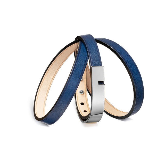 bracelet cuir femme bleu argent