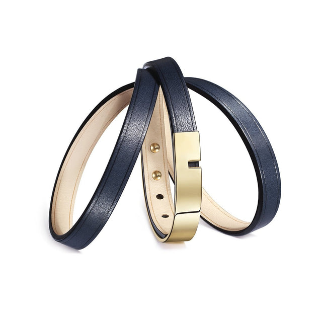 Bracelet cuir femme bleu or ursul