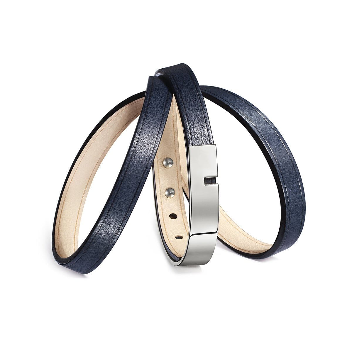 Bracelet interchangeable cuir bleu fermoir argent Ursul Paris