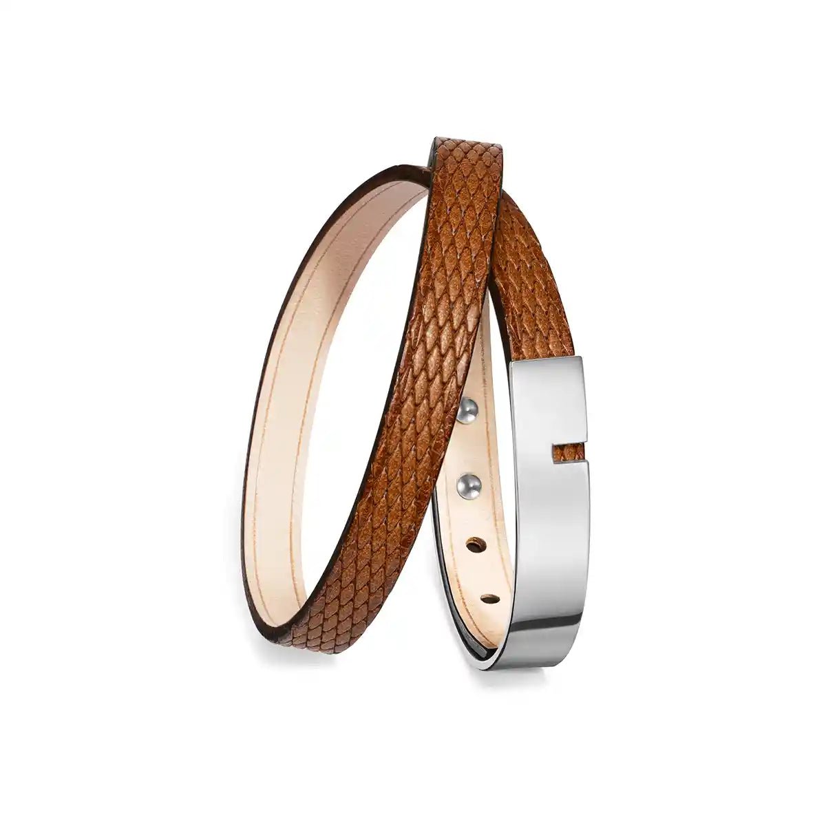 Bracelet homme double tour fauve grain diamant avec fermoir demi-jonc finition argent Ursul