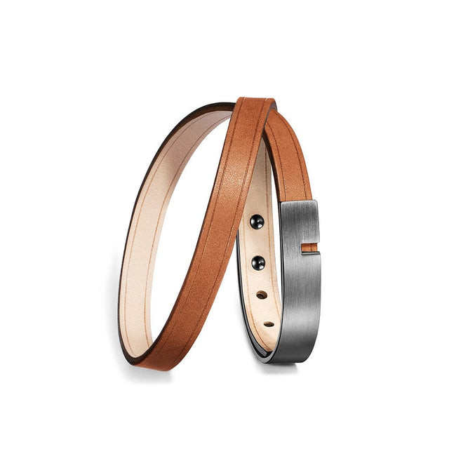 bracelet cuir homme double tour camel 