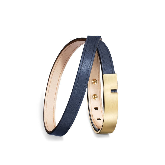 bracelet cuir homme double bleu or u'turn