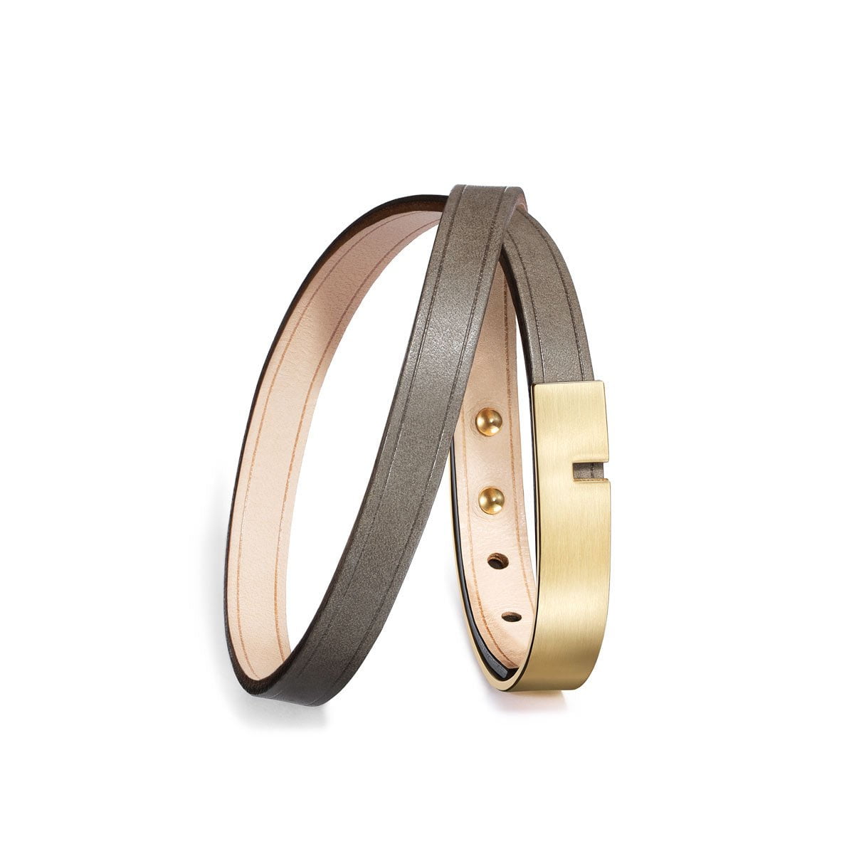 Bracelet cuir homme double gris or U-Turn twice