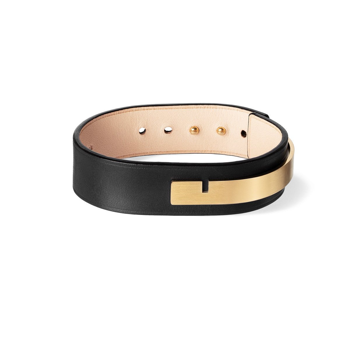 Bracelet cuir homme noir large et or