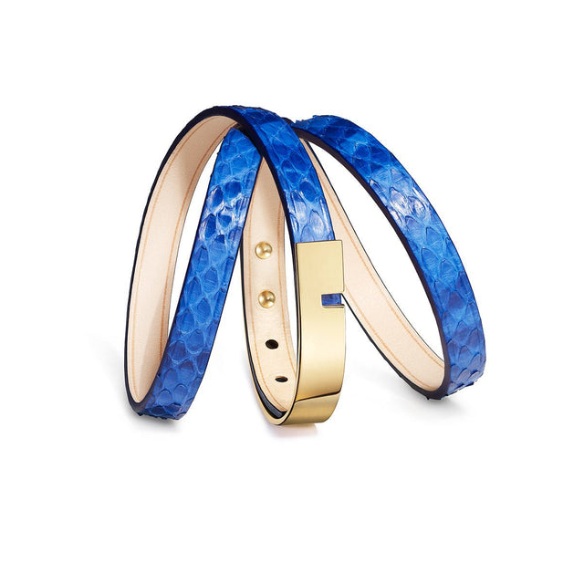 bracelet femme triple python bleu or