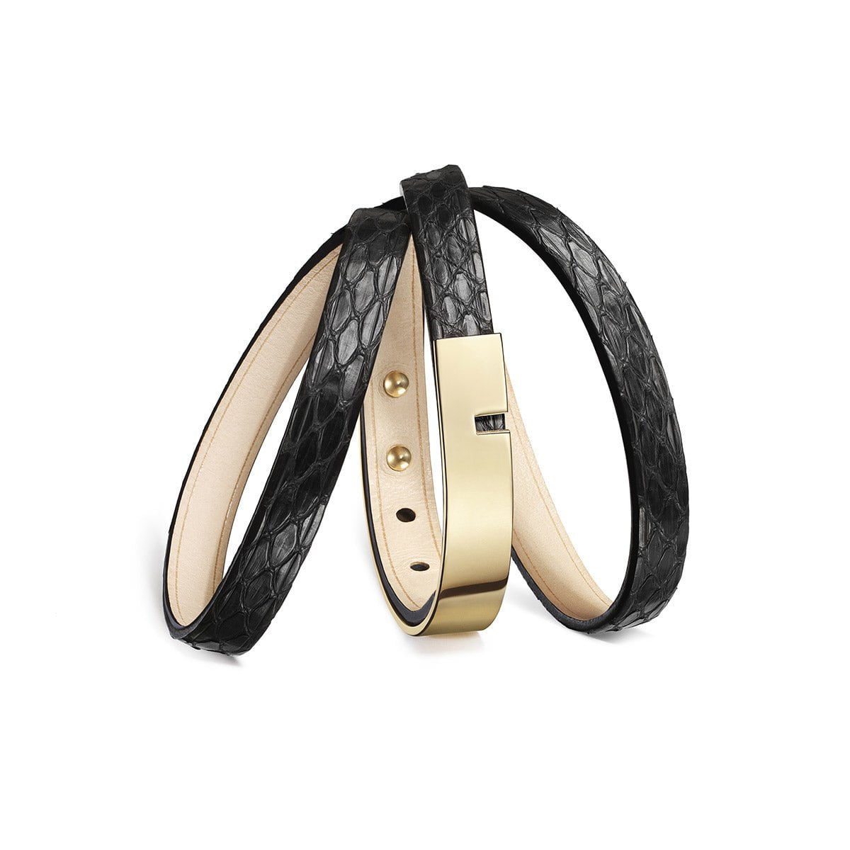 bracelet femme triple python noir