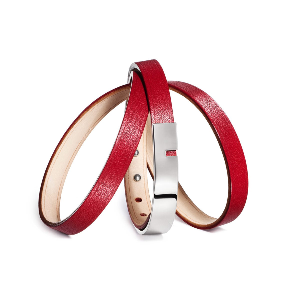 bracelet rouge cuir femme argent  ursul